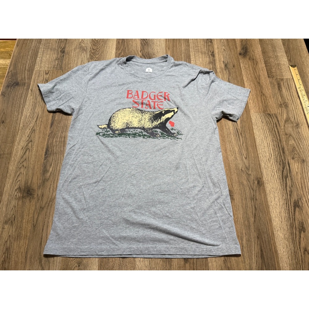 Raygun Badger State Shirt Mens Large Gray Adult Wisconsin Graphic Tee Excellent